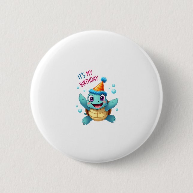 It's My Birthday Cute Sea Turtle Ocean Birthday Pa Button (Vorderseite)