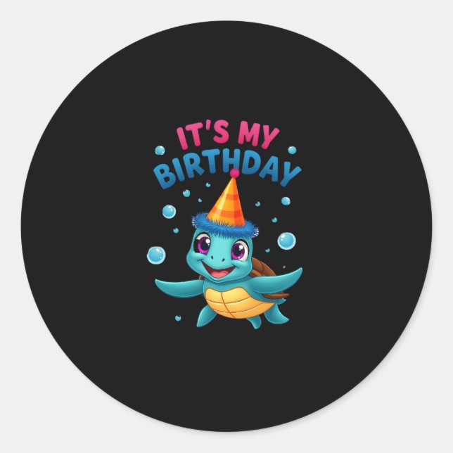 It's My Birthday Cute Sea Turtle Ocean Birthday Pa Runder Aufkleber (Vorderseite)