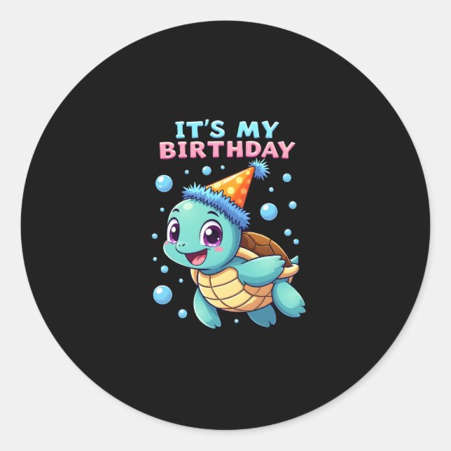 It's My Birthday Cute Sea Turtle Ocean Birthday Pa Runder Aufkleber (Vorderseite)