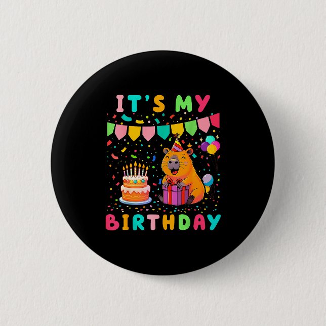 Its My Birthday Girls Capybara Lovers Birthday Par Button (Vorderseite)