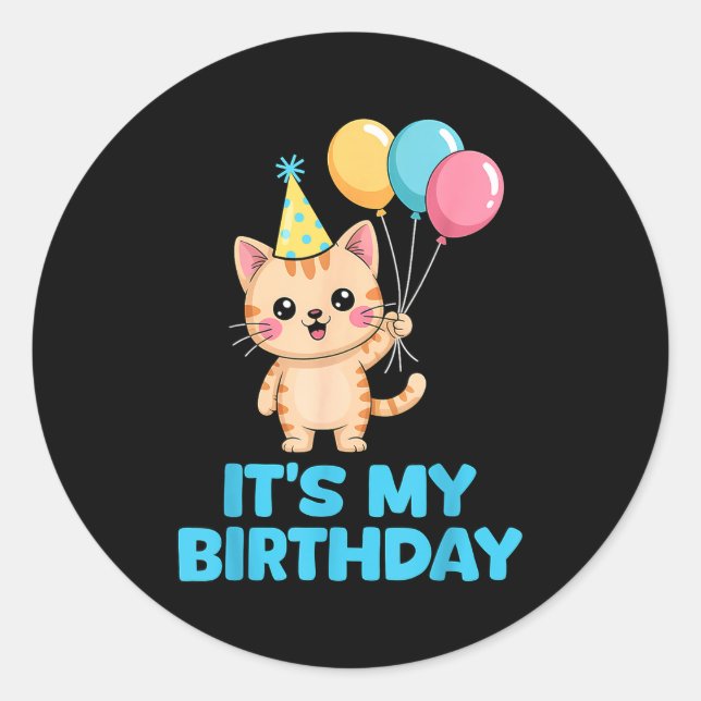 Its My Birthday Kawaii Cat  Runder Aufkleber (Vorderseite)