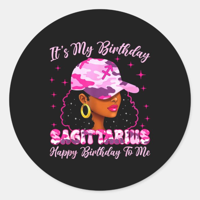 It's My Birthday Sagittarius Black Woman Nk Camo  Runder Aufkleber (Vorderseite)