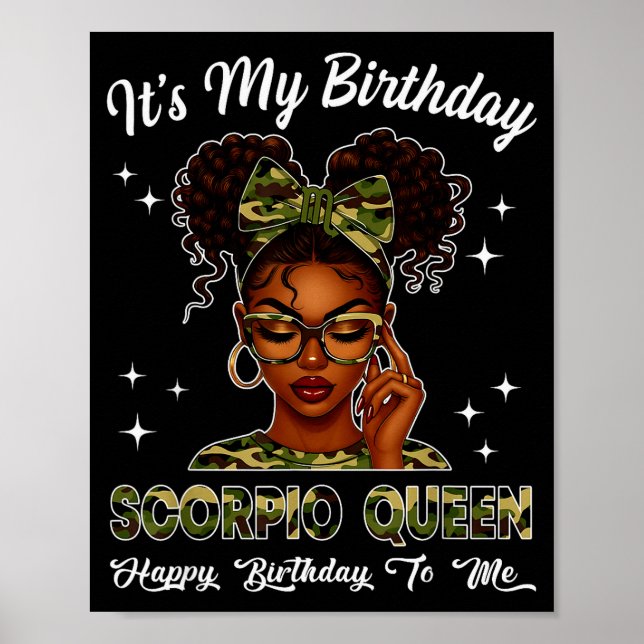 It's My Birthday Scoro Queen Camo Bow Afro Black G Poster (Vorne)