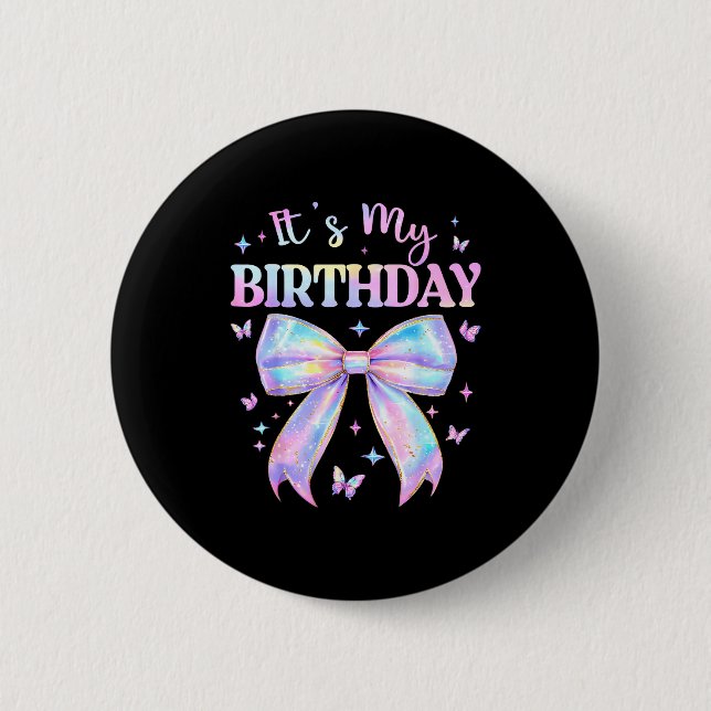 It's My Birthday Tie Dye Coquette Bow Butterfly Bi Button (Vorderseite)