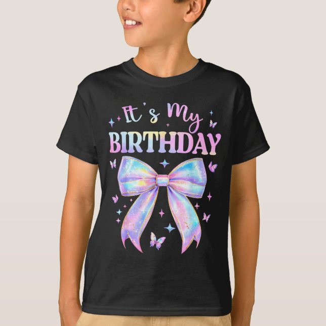 It's My Birthday Tie Dye Coquette Bow Butterfly Bi T-Shirt (Vorderseite)