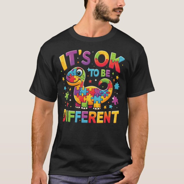 Its Ok To Be Different Autism Awareness Cute T Rex T-Shirt (Vorderseite)
