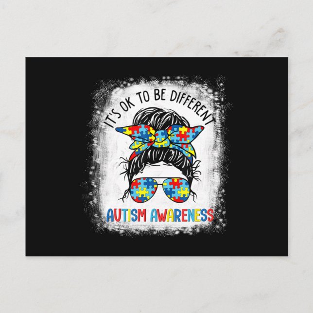 It's Ok To Be Different Autism Awareness Messy Bun Postkarte (Vorderseite)