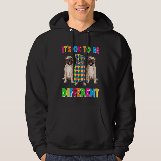 It's Ok To Be Different Autism Awareness Three Pug Hoodie (Vorderseite)