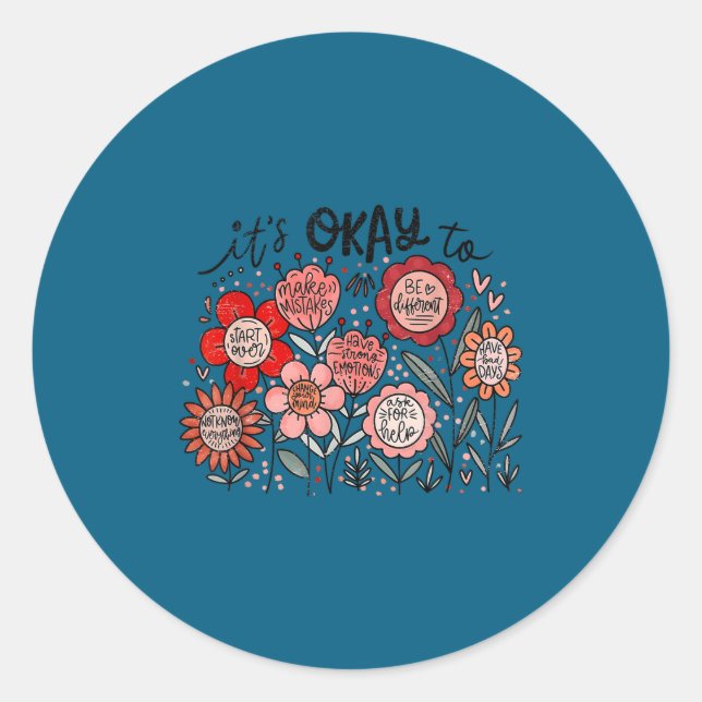 It's Okay To Boho Mental Health Floral Flowers Mot Runder Aufkleber (Vorderseite)