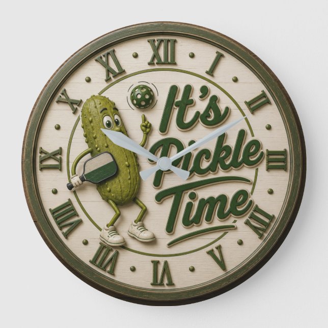 It's Pickle Time Cute Pickle Character Große Wanduhr (Vorderseite)