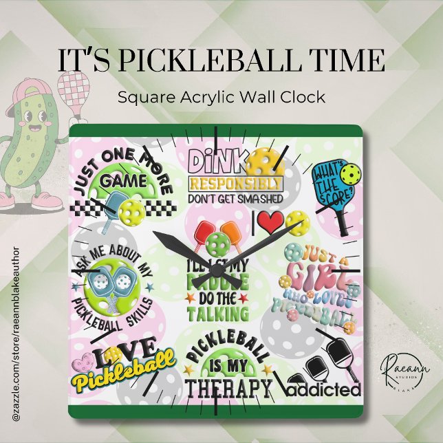 It's Pickleball Time Square Wall Clock Quadratische Wanduhr (Von Creator hochgeladen)