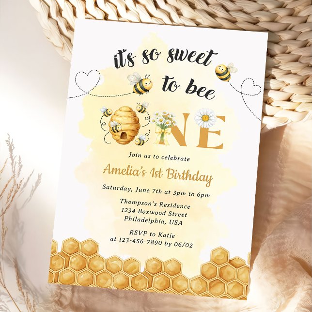 It's So Sweet To Bee 1st Birthday Invitation Einladung (Von Creator hochgeladen)