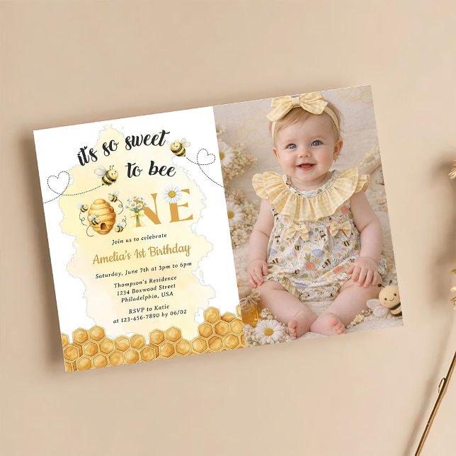 It's So Sweet To Bee Photo 1st Birthday Invitation Einladung (Von Creator hochgeladen)