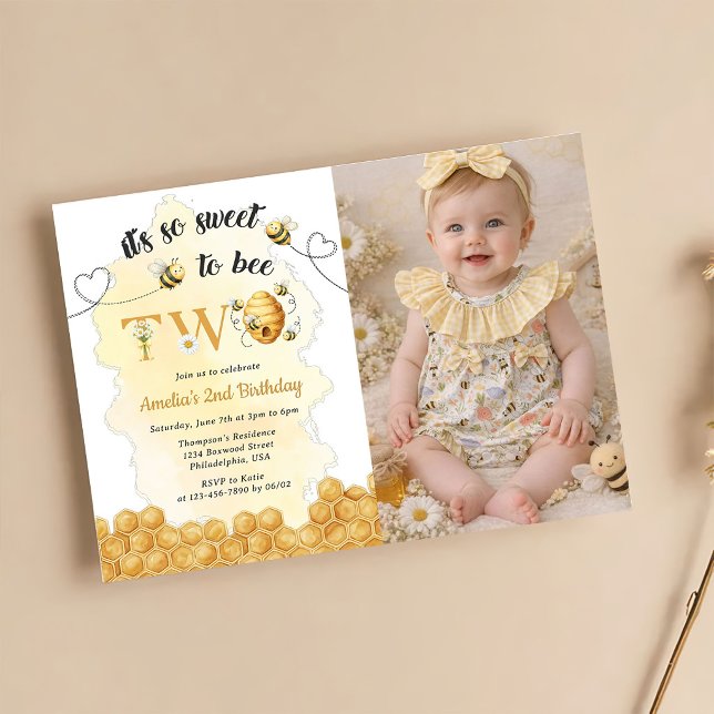 It's So Sweet To Bee Photo 2nd Birthday Invitation Einladung (Von Creator hochgeladen)