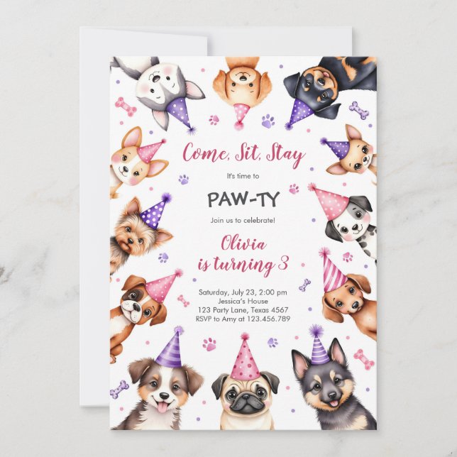 It's Time to Paw-ty Party Animals Kids Birthday Einladung (Vorderseite)