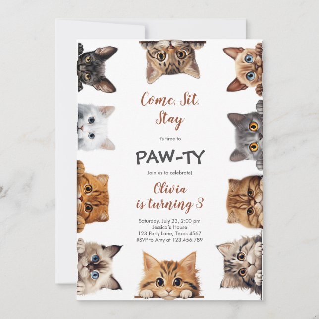 It's Time to Paw-ty Party Animals Kids Birthday Einladung (Vorderseite)
