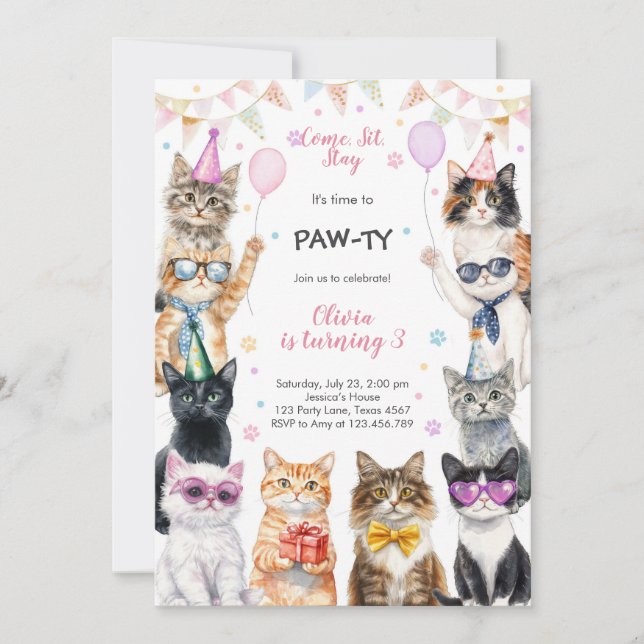 It's Time to Paw-ty Party Animals Kids Birthday Einladung (Vorderseite)