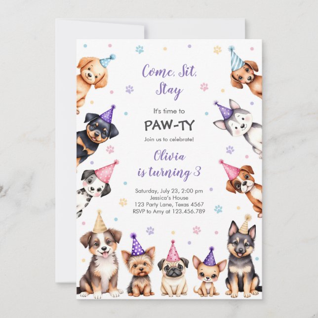 It's Time to Paw-ty Party Animals Kids Birthday In Einladung (Vorderseite)