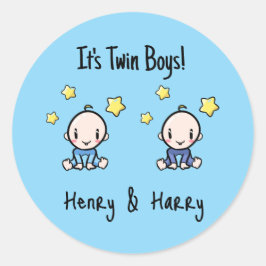 It's Twin Boys!, Blue, Personalized Twin Babies  Runder Aufkleber