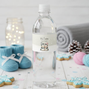 It's Twins Winter Pinguin Baby Shower Thema Wasserflaschenetikett