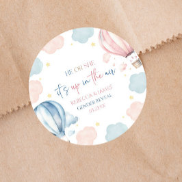 It's Up In The Air Hot Air Balloon Gender Reveal Runder Aufkleber