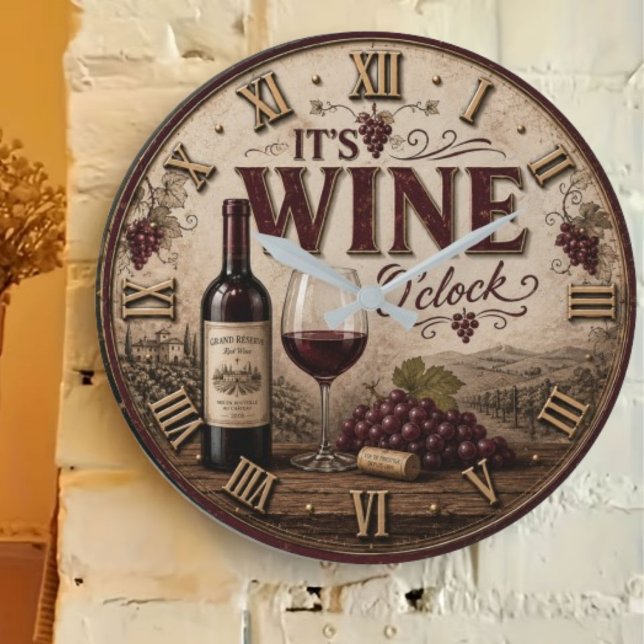 It's Wine O'Clock Vintage Vineyard  Große Wanduhr (Von Creator hochgeladen)