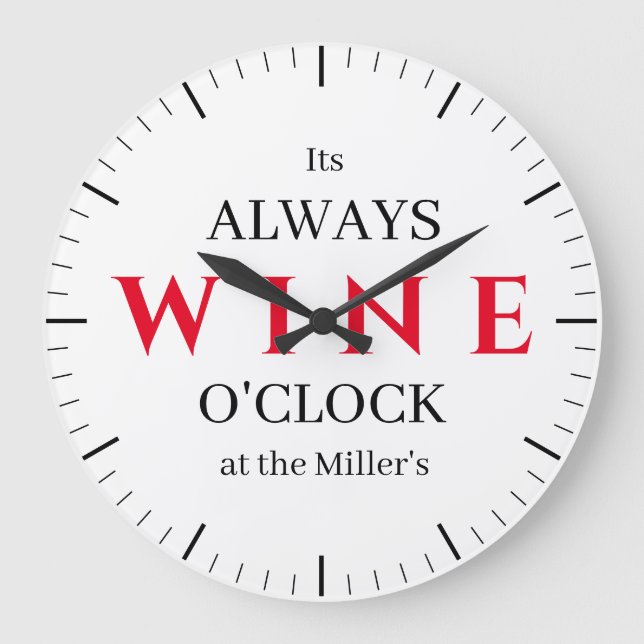 It's Wine O'Clock Wall Clock | Funny Wine Bar  Große Wanduhr (Vorderseite)