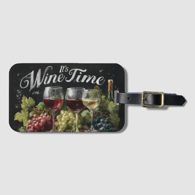 "It's Wine Time" Rustikale Halbpension Kunst Gepäckanhänger (Vorderseite (Horizontal))