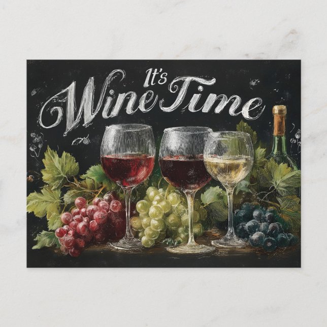 "It's Wine Time" Rustikale Halbpension Kunst Postkarte (Vorderseite)