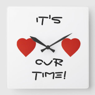 It's Your Time Red Heart Chic Wall Clock! Quadratische Wanduhr