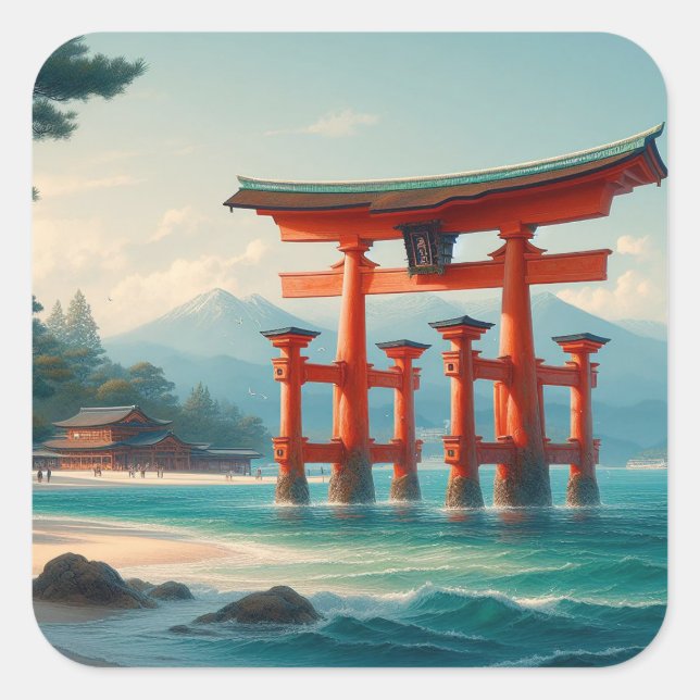 Itsukushima Torii, Itsukushima-Schrein, Miyajima Quadratischer Aufkleber (Vorderseite)