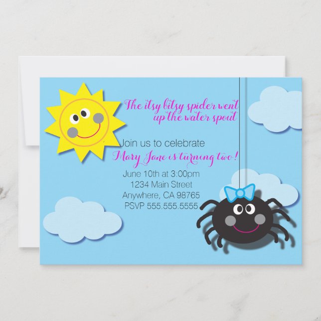 Itsy Bitsy Spider Invite (kein rosa Hintergrund) Einladung (Vorderseite)