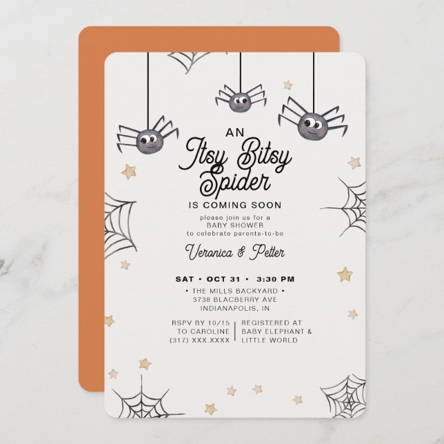Itsy Bitsy Spider Neutral Halloween Babydusche Einladung (Vorne/Hinten)