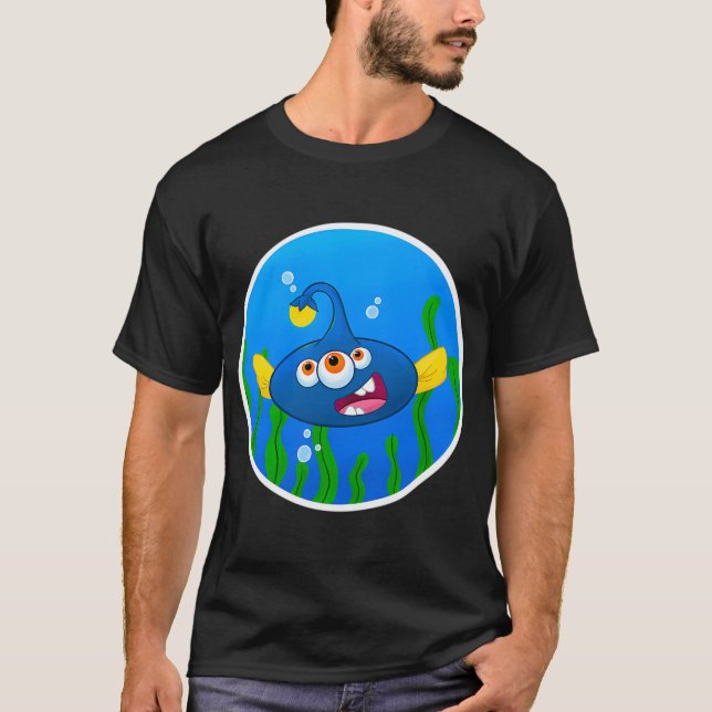 Itty Bitty Monsters - Blauer Angler-Typ T-Shirt (Vorderseite)