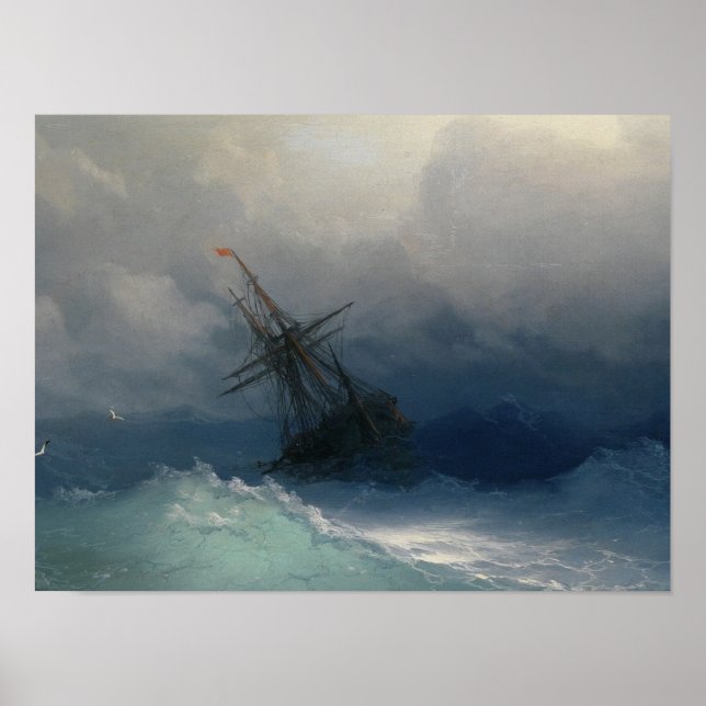 Ivan Aivazovsky - Schiff am Sturmsee Poster (Vorne)