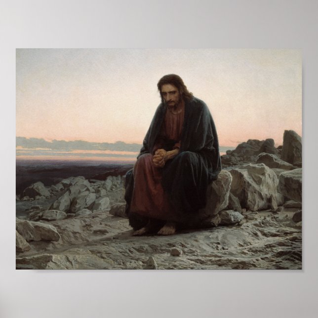 Ivan Kramskoy - Christus in der Wildnis Poster (Vorne)