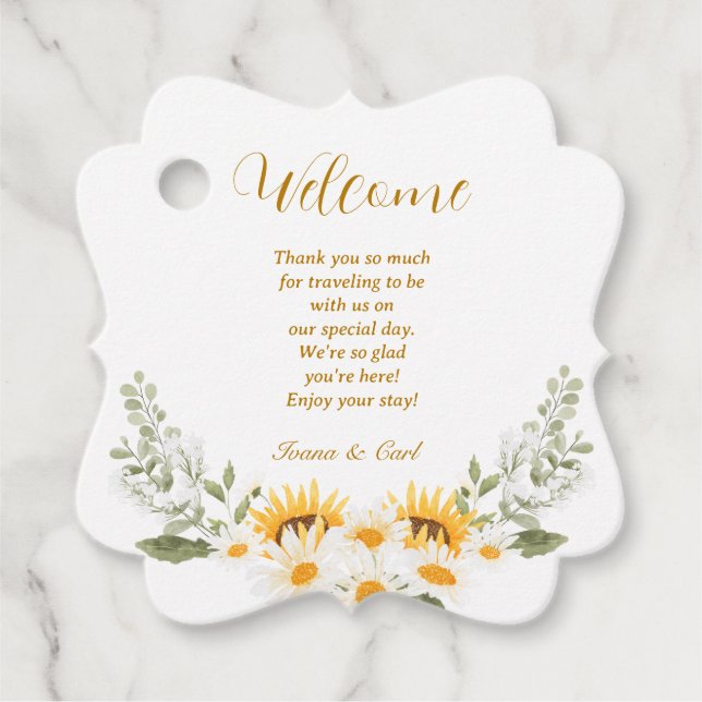 IVANA Elegante Blume Hochzeit Gelb und Weiß Geschenkanhänger (Vorderseite)