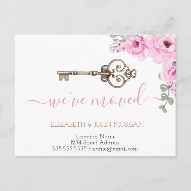  I've Moved Key Flowers New Address Announcement  Ankündigungspostkarte (Vorderseite)