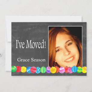 I've Moved Watercolor Baubles Foto Card Einladung