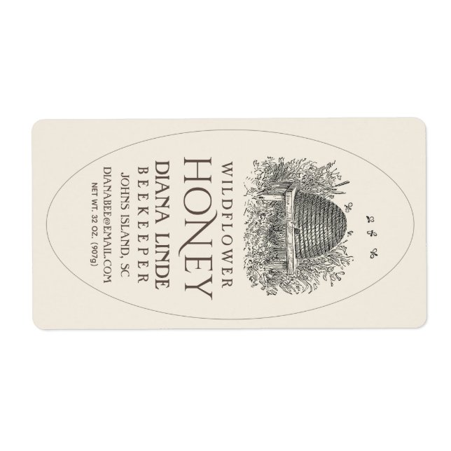 Ivory 16oz Queenline Honey Label Vintag Skep V3 (Vorne)