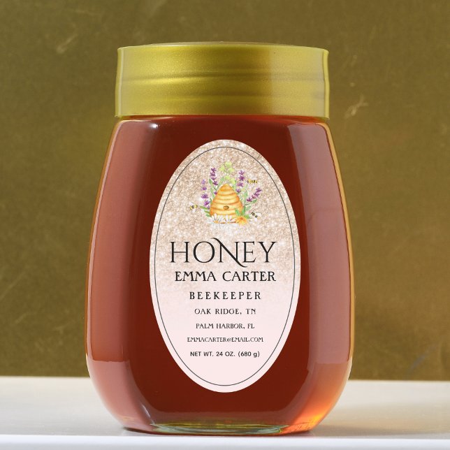 Ivory 24 oz Queen-line Honey Label Ovaler Aufkleber (Honey jar Sticker)