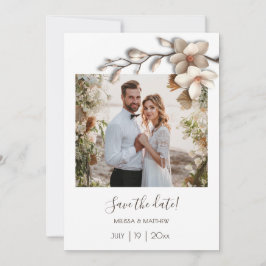 Ivory 3D Magnolia Flower Save The Date