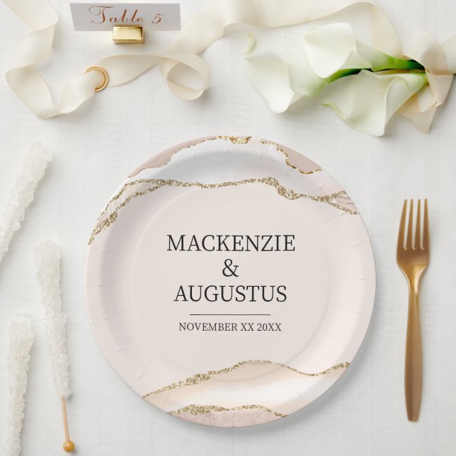 Ivory Agate & Gold Glitzer Braut und Groom Wedding Pappteller (Hochzeit)