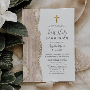 Ivory Agate Gold Glitzer Erste Heilige Kommune Einladung