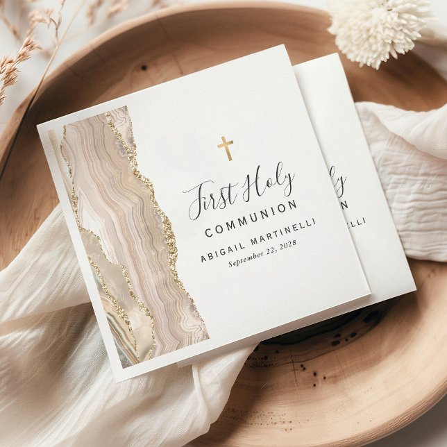 Ivory Agate Gold Glitzer Erste Heilige Kommune Serviette (Von Creator hochgeladen)