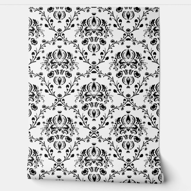 Ivory and Black Damask Tapete (Abrollen)