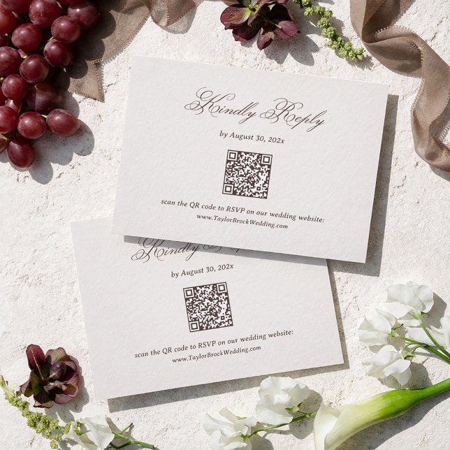 Ivory and Brown Wedding RSVP Card Qr Code Begleitkarte (Von Creator hochgeladen)
