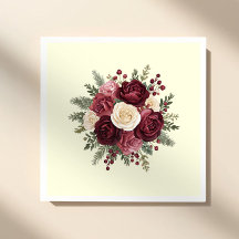 Ivory and Burgundy Floral Wedding Paper Napkin