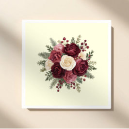 Ivory and Burgundy Floral Wedding Paper Napkin Serviette