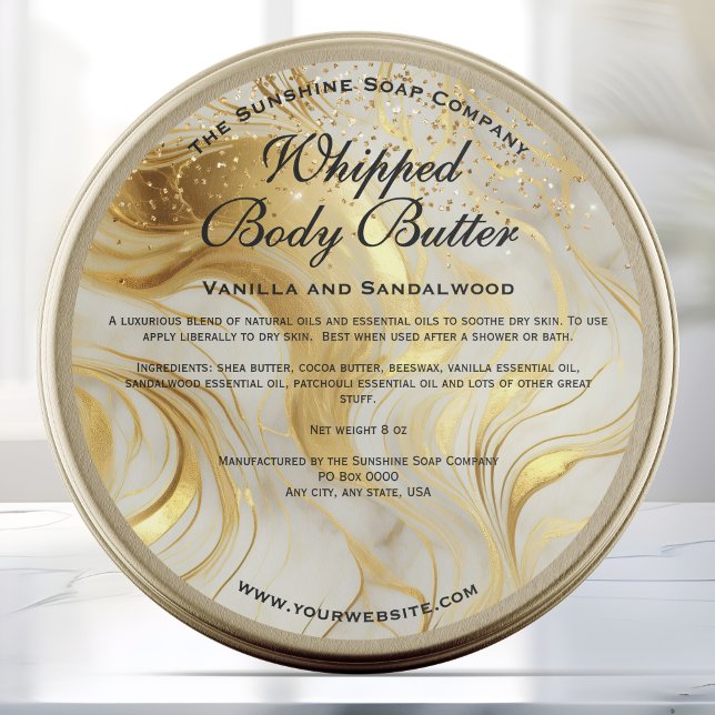 Ivory and Gold Glitter Body Butter Jar Label Runder Aufkleber (Von Creator hochgeladen)